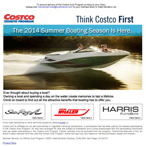 Costco Auto Program Email Blast Example 2