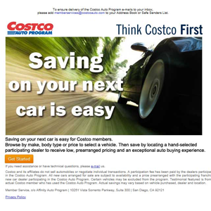 Costco Auto Program Email Blast Example 1